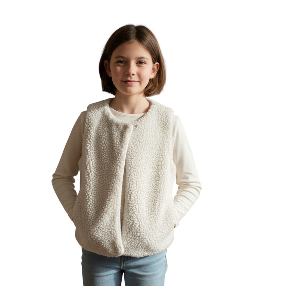 Zara Cream Sherpa vest with‎ snap buttons